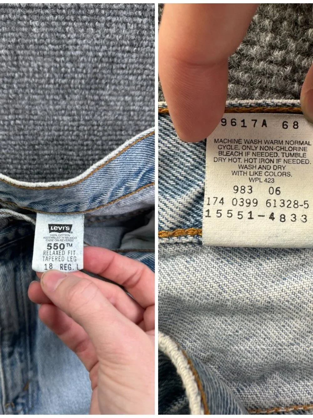 VTG 1999 Levis 550 Sz 18 (36x31.5) Reg L Relaxed Fit Light Wash Denim Jeans *